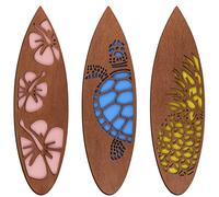 Tatuo 3 Pcs Surfboard Wall Decor for Bedroom Summer Beach Room Decor Wooden Tropical Hawaiian Surfboard Hanging Wall Art Decoration for Home Living Room Party(Hawaiian,15.75 x 4.46 x 0.2 Inch)