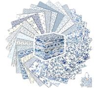 Tatuo 30 Pcs 10 x 10 Inches Blue and White Floral Cotton Fabric Quilting Bundle Squares Patchwork Floral Fabric Sewing Quilting Bundles Assorted Pattern Cloth for DIY Scrapbook Craft Making