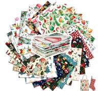 Tatuo 30 Pcs 10 x 10 Inches Christmas Cotton Fabric Bundle Squares Patchwork Floral Fabric Sewing Quilting Bundles Assorted Pattern Cloth for DIY Scrapbook Craft Making