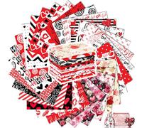 Tatuo 30 Pcs 10 x 10 Inches Valentine Cotton Fabric Bundle Squares Patchwork Red Black Floral Fabric Sewing Quilting Bundles Assorted Pattern Cloth for DIY Scrapbook Craft Making