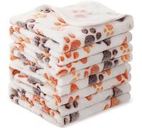 Tatuo 4 Pack Fleece Dog Blankets for Puppy Cats Multi-size Sleep Mat for Pet Guinea Pig Soft Washable Warm Crate Bed Puppy Teething Toys Print Pattern Blanket Indoor(White,24 x 16 Inch,Paw)