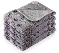 Tatuo 4 Pack Fleece Pet Blanket Puppy Cat Paw Print Teething Toys Soft Warm Guinea Pig Cage Mat, Small, 24"x16", Grey