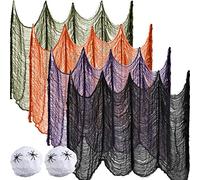 Tatuo 4 Pcs Halloween Creepy Cloth 2 Spider Web,Green,Orange,Purple,Black