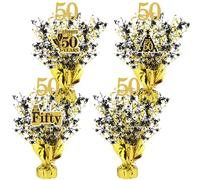 Tatuo 4 Pcs Metallic Foil Spray Centerpiece Happy 30th 40th 50th 60th Years Centerpiece Table Decorations for Black and Gold Birthday Anniversary Wedding Party Table Decor(50th Birthday)