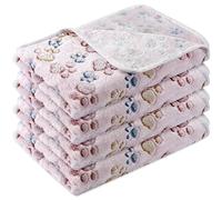 Tatuo 4 Pcs Pet Blanket Dog Puppy Blanket Paw Print Fleece Blanket for Small Medium Pet Dog Cat Warm Soft Sleep Mat Guinea Pig Cage Liners Blanket (Beige,Medium(30 x 20.5 Inch))