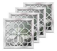 Tatuo 4 Pcs Square Wall Mirror Rustic Farmhouse Decorative Hanging Mirrors for Living Room Bedroom Kitchen Bathroom Entryway, 12 x 12 Inch(Elegant White)