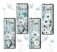 Tatuo 4 Pieces Farmhouse Teal Bathroom Decor Teal Relax Soak Unwind Breathe Flower Rustic Farm Sign Turquoise Blue Daisy Floral Butterfly Wall Art Blue Bathroom Accessories for Home
