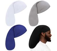 Tatuo 4 Pieces Unisex Jumbo Dreadlock Cap Long Hair Dreads Head Wrap Sleeping Cap Hair Accessories Sleep Bonnet for Men Women(Black, White, Light Grey, Royal Blue)