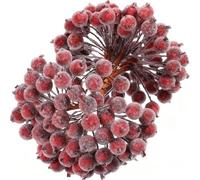 Tatuo 400 Pcs Dark Red Berries Stems 12 mm Artificial Frosted Holly Berries for Christmas Tree Decor Rustic Fake Simulation Mini Berry Fruit for Christmas Wreath DIY Craft Xmas Party Supplies