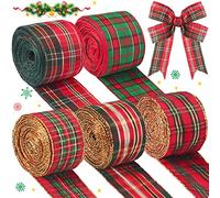 Tatuo 5 Rolls 30 Yards Christmas Red Plaid Ribbon Gingham Check Wired Edge Wrapping Ribbon Tartan Decor for Christmas DIY Crafts Present Wrapping Gift Home Decorations Bows(1.6 Inch Wide)