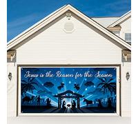 Tatuo 6 x 13 ft Holy Nativity Garage Door Banner Cover Outdoor Large Christmas Manger Scene Banner Religious Xmas Backdrop Hanging Decor for Xmas New Year Outdoor Wall Background Photo Props