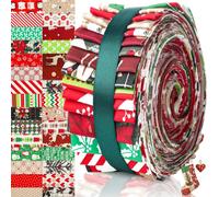 Tatuo 60 Pcs Christmas Fabric Roll for Quilting 2.56 x 40 Cotton Fabric Strips Precut Patchwork for DIY Craft Sewing(Holiday)