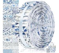 Tatuo 60 Pcs Fabric Roll for Quilting 2.56 x 40 Cotton Fabric Strips Precut Patchwork for DIY Craft Sewing(Chinoiserie)