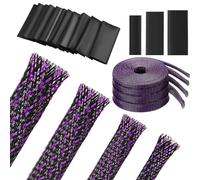 Tatuo 65.6 ft Expandable Braided Cable Sleeve Multi Size Braided Wire Sleeve with 120 Pcs Heat Shrink Tubing for Television Audio Computer Cables Video Pets,1/4 in,2/5 in,1/2 in,3/4 in (Purple)