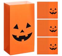 Tatuo 72 Pieces Halloween Pumpkin Paper Bags Candy Present Crafting Lunch Flat Bottom Bags (10 x 5 x 3 Inch)