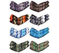 Tatuo 8 Pairs Unisex Arm Sleeves with Thumbhole UV Sun Protection for Men Women Camouflage Summer Cooling Ice Silk Arm Cover(Diverse Camouflage)