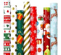 Tatuo 8 Rolls Christmas Wrapping Paper, Santa Claus, Gift, Snowflakes, Tree, Stripes, Reindeer, Gold Stripes and Dots Design Gift Wrap Paper for Christmas Holiday - 27.6 x 78.7 Inch (6.5 Feet)