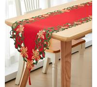 Tatuo Christmas Embroidered Table Runner Xmas Flower Red Cover Christmas Leaf Table Linens for Holiday Home Dining Decoration(15 x 108 Inch)