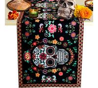 Tatuo Day of the Dead Table Runner Mexico Linen Dia De Los Muertos Sugar Skull Table Decor for Halloween Holiday Party Home Kitchen Dinning Room Fireplace Table Decoration, 71 x 14 Inches(Skull)