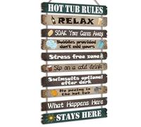 Tatuo Hot Tub Rules Wood Sign - Funny Bathroom Decorative Plaque for Pool, Backyard, Outdoor Wall Art Accessories (Modern)