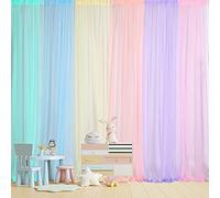 Tatuo Pastel Rainbow Backdrop Curtains Sheer Curtain Tulle Panels for Kid Baby Shower Unicorn Birthday Party Window Classroom Decorations 6 Panels(354 inch/ 30 feet in Total Width,Bright Color)