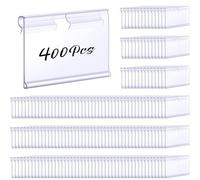 Tatuo Reusable Plastic Wire Shelf Label Holders, Clear Price Card Sign for Pantry Retail Supermarket Merchandise Shopping Mall Shop Ticket Display Holder Clip on Design, 2.36" L x 1.65" H(400)
