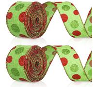Tatuo Rolls 2 Wired Green Red Xmas Wreath(2.5 x 25 Roll,Green