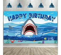 Tatuo Shark Birthday Backdrop Banner, Shark Birthday Decorations Zone Photography Background for Boy Girl Sea Under The Sea Theme Party Supplies Baby Shower, 72. 8 x 43. 3 Inch
