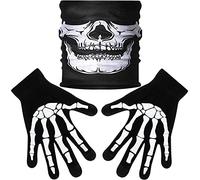 Tatuo White Skeleton Gloves and Skull Face Mask Half Ghost Bones Cosplay Costumes for Adult Halloween Dance Costume Party (1 Set, Style B)