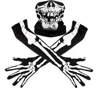 Tatuo White Skeleton Long Gloves and Skull Face Mask Half Ghost Bones Cosplay Costumes for Adult Halloween Dance Costume Party (1 Set, Style A)