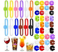 Tatxmalv 48 Pieces Silicone Glass Markers - Mark Beverages, Markers for Wine Glasses for Cocktail Glass, Drinking Glass, Reusable