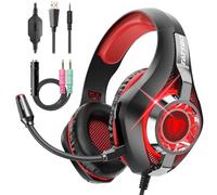 Tatybo Gaming Headset for PC, 7.1 Gaming Headphones with Noise Cancelling Microphone, PC Gaming Headset with LED Lights,Deep Bass Stereo Sound Headset for PC, PS4/PS5 Console, Laptop