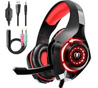 Tatybo Gaming Headset for PS4 PS5 Xbox One Switch PC with Noise Canceling Mic, Deep Bass Stereo Sound (Black Red)-1