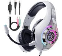 Tatybo Gaming Headset for PS5 PS4 Switch Xbox PC with RGB Light, White Gaming Headphones Noise Canceling Mic & Surround Sound
