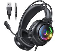 Tatybo Gaming Headset for Ps5 Ps4 Xbox Series X/S, Wired Gaming Headphones for Switch Xbox One PC Stereo Surround Sound Noise Cancelling Mic LED Lights