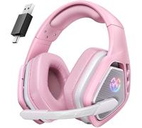 Tatybo Wireless Gaming Headset for PC Ps5 Ps4, 2.4GHz USB & Type-C & Bluetooth Gaming Headphones with Mic, 40H Battery Comfortable Gaming Headsets for Switch Laptop Mobile Mac (Pink)