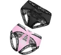 Taube Sexy Panties For Women Plus Size Hipster Cute Bow Underwear Lace Briefs Midnight Naughty Lingerie, Black,pink, XXL