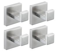 Taucent 4 Pack Towel Hooks Brushed Nickel Hand Towel Holder for Bathroom Wall Bedroom Kitchen Heavy Duty Stainless Steel Hook Hanger for Robe, Bath Towel, Coat Wall Mounted Hook (Square Base)