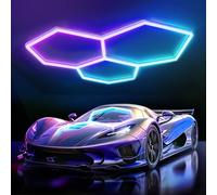 TAUDUDE Hexagon Garage Lights 3 Grid 144W RGB LED Hexagonal Ceiling Light | Dimmable Ambient Lamp with App & Remote Control, Multi-Color Honeycomb Light for Gaming, Bar, Room Dec Gym Car Beauty Salon