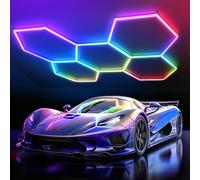 TAUDUDE Hexagon Garage Lights 5 Grid 216W RGB LED Hexagonal Ceiling Light | Dimmable Ambient Lamp with App & Remote Control, Multi-Color Honeycomb Light for Gaming, Bar, Room Dec Gym Car Beauty Salon