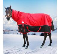 TAUIANE 1200D Winter Waterproof Horse Turnout Blanket, Medium Weight Waterproof Horse Blanket, 400g Warm Cotton Filling Liner, Surcingle Turnout Blankets for Horse,Red,155cm
