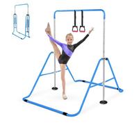 TAUIANE Folding Gymnastics Bar for Kids, Adjustable Height Junior Training Kip Bar, Home Expandable Horizontal Gymnastic Monkey Bars Equipment for Child, Girls, Boys,Blue