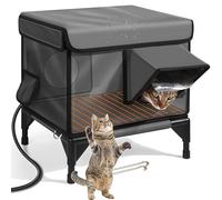 TAUIANE Indestructible Heated Cat House for Outside Winter, 100% Waterproof, Safe Escape Door, Insulated Outdoor Cat Shelter with Heater for Feral Barn Cat Kitty,Grey,M