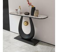 TAUIANE Modern Console Table, Narrow Entryway Sofa Table, Half-Moon Display Furniture with Sintered Stone Tabletop and Metal Base for Entrance, Living Room, Hallway,Black 002,100 * 30 * 80cm