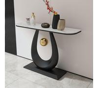 TAUIANE Modern Console Table, Narrow Entryway Sofa Table, Half-Moon Display Furniture with Sintered Stone Tabletop and Metal Base for Entrance, Living Room, Hallway,Black 001,80 * 30 * 80cm
