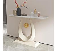 TAUIANE Modern Console Table, Narrow Entryway Sofa Table, Half-Moon Display Furniture with Sintered Stone Tabletop and Metal Base for Entrance, Living Room, Hallway,Beige 001,80 * 30 * 80cm