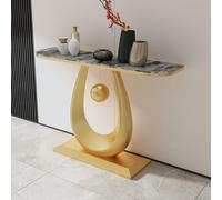 TAUIANE Modern Console Table, Narrow Entryway Sofa Table, Half-Moon Display Furniture with Sintered Stone Tabletop and Metal Base for Entrance, Living Room, Hallway,Gold 003,80 * 30 * 80cm