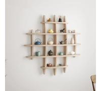 TAUIANE Solid Wood Chinese Tea Cup Holder, Wall Mug Display Rack, Round Framed Cup Display Shelf, Wall Decoration Teaware Shelf for Living Room Kitchen Office,002,70cm