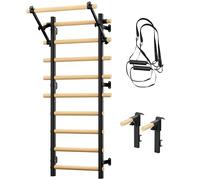 TAUIANE Swedish Ladder, Wood Stall Bar, Swedish ladders Wall Gym Adult, Adjustable Pull Up and Dip Station for Adults and Kids, 9-Anchor Solid Pine, Home Fitness
