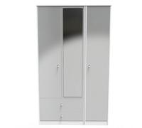 Welcome Furniture Ready Assembled Padstow Triple Mirror Wardrobe With 2 Drawers In White Gloss